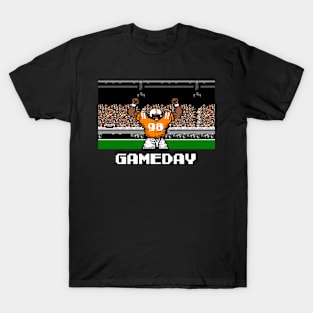 Orange and White Football Gameday Retro 8 Bit Linebacker T-Shirt